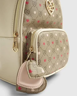 Girls Brown Heart Monogram Backpack