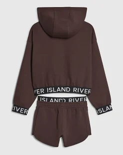 Girls Brown Hoodie And Shorts Set