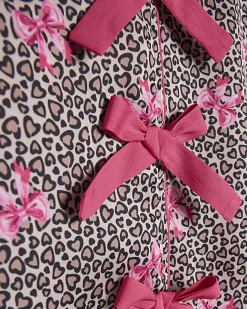 Girls Brown Leopard Bow Print Satin Pyjamas