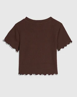 Girls Brown Lettuce Hem Crop T-Shirt