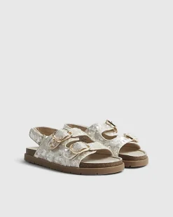 Girls Brown Sequin Charm Footbed Sandals