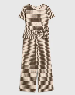 Girls Brown Stripe Textured Wrap T-shirt Set