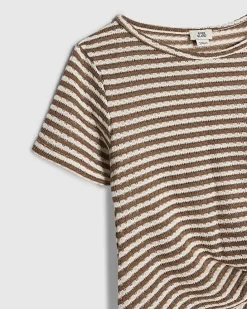 Girls Brown Striped Knot Front T-Shirt Set