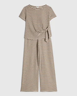 Girls Brown Striped Knot Front T-Shirt Set
