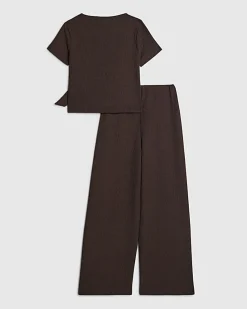 Girls Brown Textured Set
