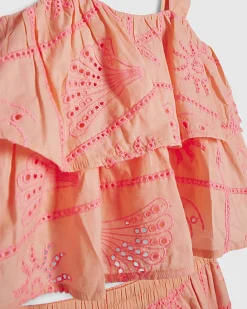 Girls Coral Tiered Broderie Top Set