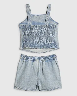 Girls Cowboy Sequin Top and Skort Denim Set