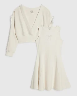 Girls Cream 2 in 1 Shrug Dress