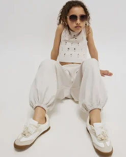 Girls Cream Balloon leg Trousers