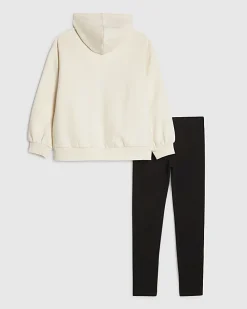 Girls Cream Bow Hoodie And Leggings Set