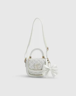 Girls Cream Bow Quilted Cross Body Bag