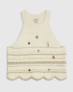 Girls Cream Charm Crochet Top
