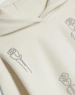 Girls Cream Embellished Hoodie