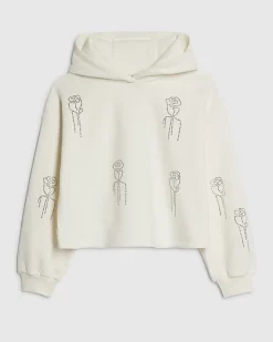Girls Cream Embellished Hoodie
