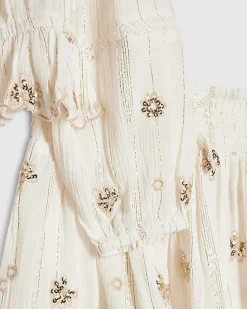 Girls Cream Embroidered Skirt Set