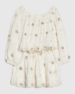 Girls Cream Embroidered Skirt Set