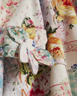 Girls Cream Floral Print Tiered Cotton Dress