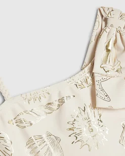 Girls Cream Foil Shell Swimsuit