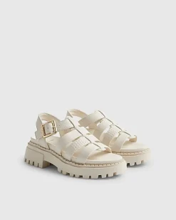 Girls Cream Gladiator Caged Sandals