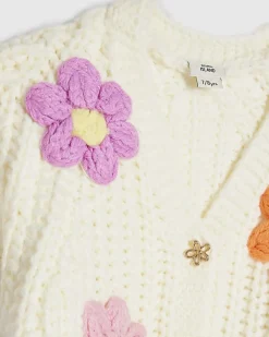 Girls Cream Knitted Flower Cardigan
