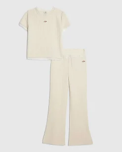 Girls Cream Plaited T-Shirt Set