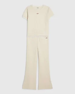 Girls Cream Plaited T-Shirt Set