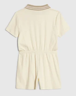 Girls Cream Polo Zip Playsuit