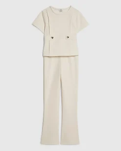 Girls Cream Ponte T-Shirt Set
