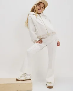 Girls Cream Premium Zipped Hoodie Set