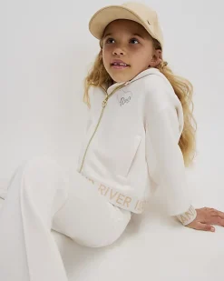 Girls Cream Premium Zipped Hoodie Set