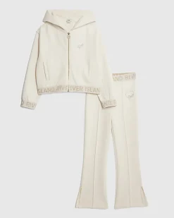 Girls Cream Premium Zipped Hoodie Set