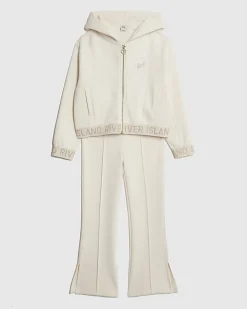 Girls Cream Premium Zipped Hoodie Set