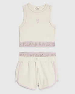 Girls Cream RI Waistband Tank and Shorts Set