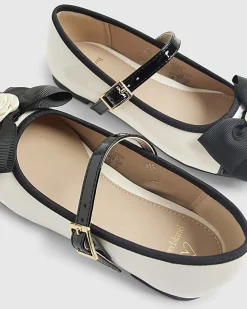 Girls Cream Rose Bow Pumps