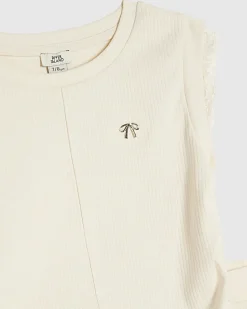 Girls Cream Ruched Ribbed Leggings Set