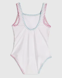 Girls Cream Sealife Chain Print Swimsuit