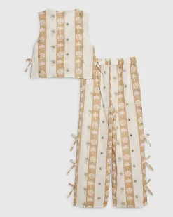 Girls Cream Shell Stripe Trouser Set