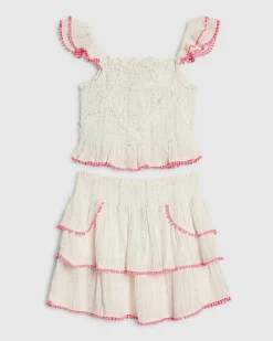 Girls Cream Shirred Beachwear Set