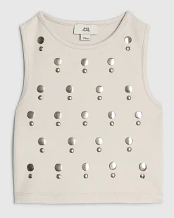Girls Cream Stud Tank Top