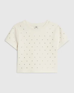 Girls Cream Studded T-Shirt