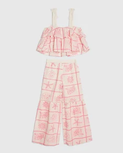 Girls Cream Tiered Broderie Top Set