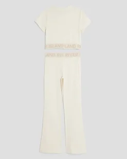 Girls Cream T-Shirt And Flared Leggings Set