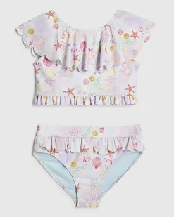Girls Cream Under The Sea Frill Bikini Set