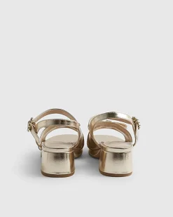 Girls Gold Diamante Bow Strappy Heels