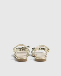 Girls Gold Diamante Strappy Bow Sandals