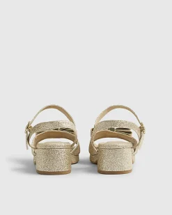Girls Gold Glitter Bow Heeled Sandals