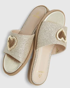 Girls Gold Heart Cut Out Sandals