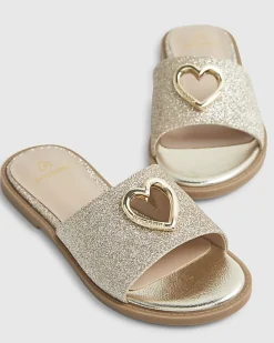 Girls Gold Heart Cut Out Sandals