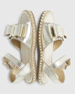 Girls Gold Metallic Bow Footbed Sandals
