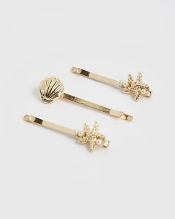 Girls Gold Starflish Hair Clip Pack